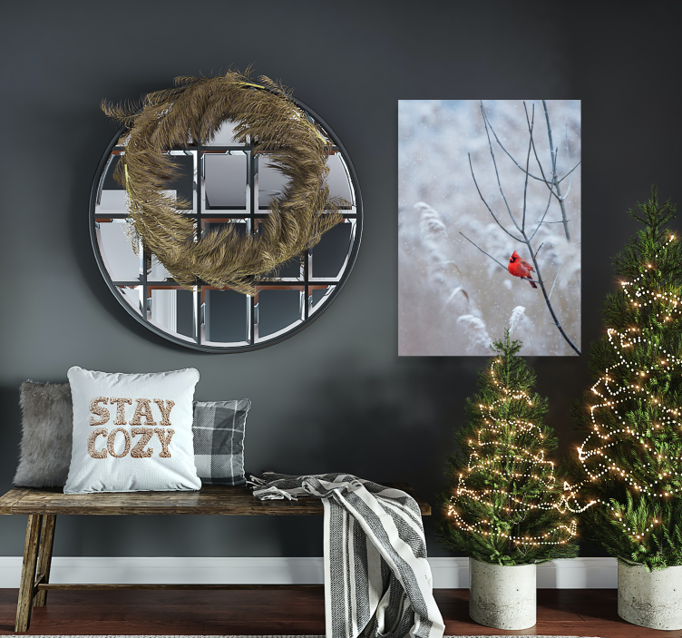 Kerst poster rood vogeltje - TenStickers