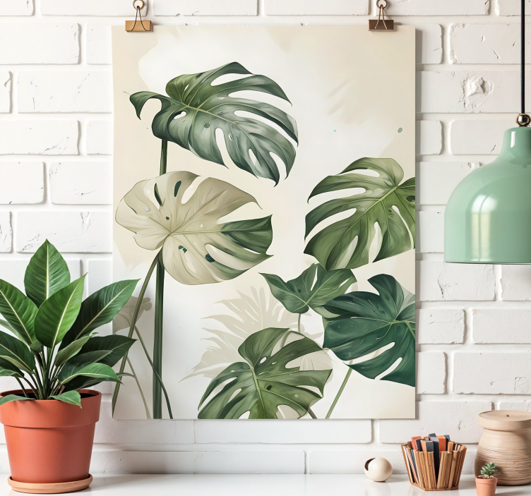 Monstera bladeren poster artistieke tekening - TenStickers