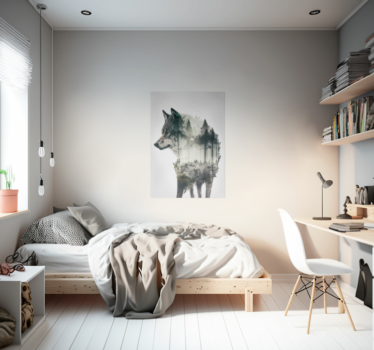 Poster wolf met afbeelding van bos  - TenStickers