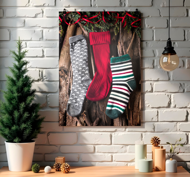Drie kerstsokken kerst poster - TenStickers