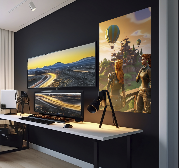 Soldaten meiden kijkend naar luchtballon poster - TenStickers