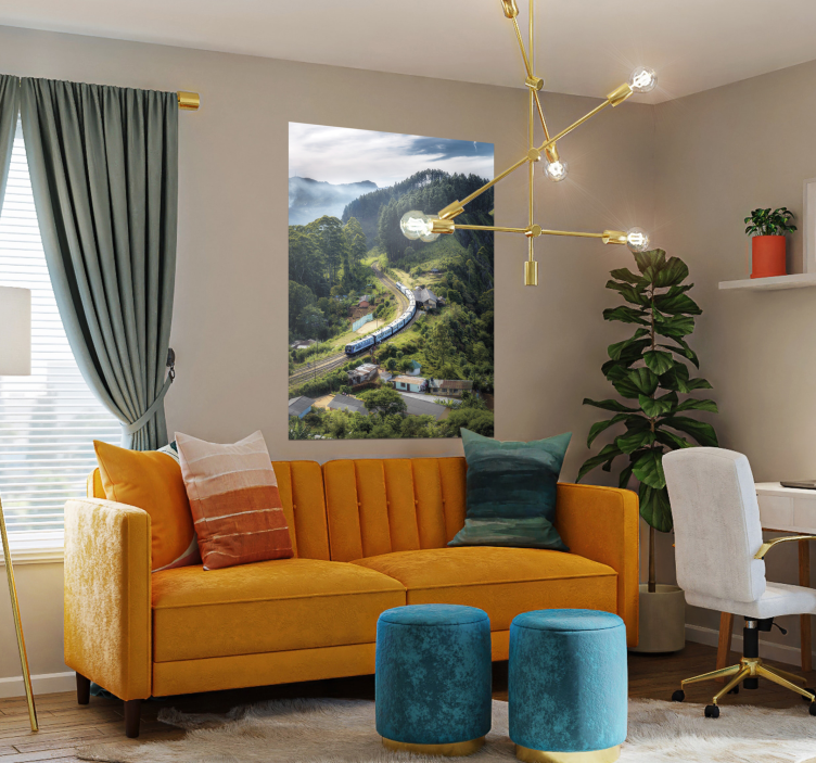 Trein in berg landschap poster - TenStickers