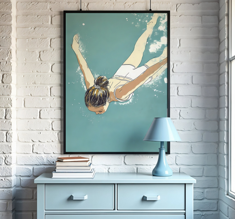 Zwemmer poster artistieke tekening - TenStickers