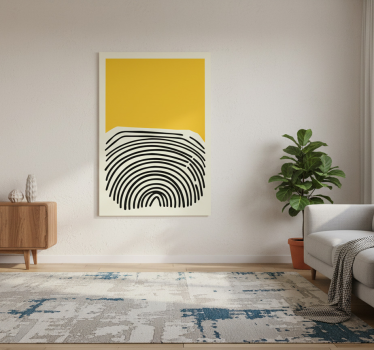 Poster woonkamer abstract geel schilderij met zwarte lijnen - TenStickers