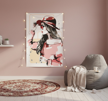 Poster woonkamer dames met hoed - TenStickers