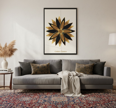 Poster woonkamer gouden bloemen - TenStickers