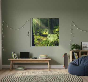 Poster woonkamer natuurstenen met mos in het bos - TenStickers