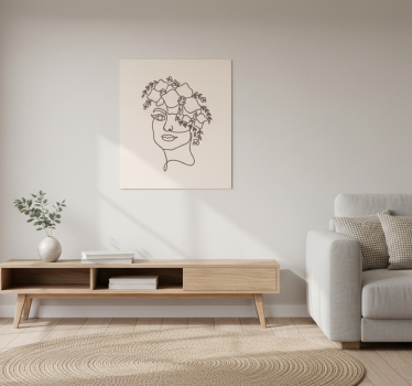 Poster woonkamer silhouet minimalistisch schattige vrouw bloemen - TenStickers