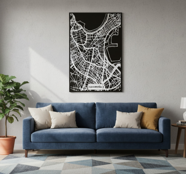Poster woonkamer topografische kaart coruña - TenStickers