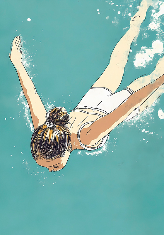 Zwemmer poster artistieke tekening - TenStickers