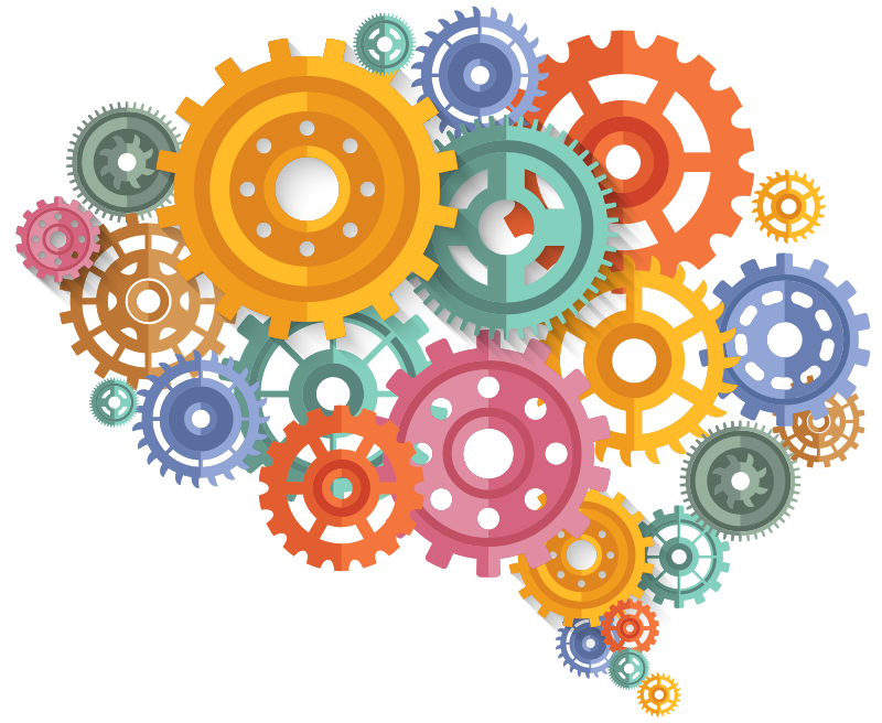 Poster kantoor brain gekleurde tandwielen - TenStickers