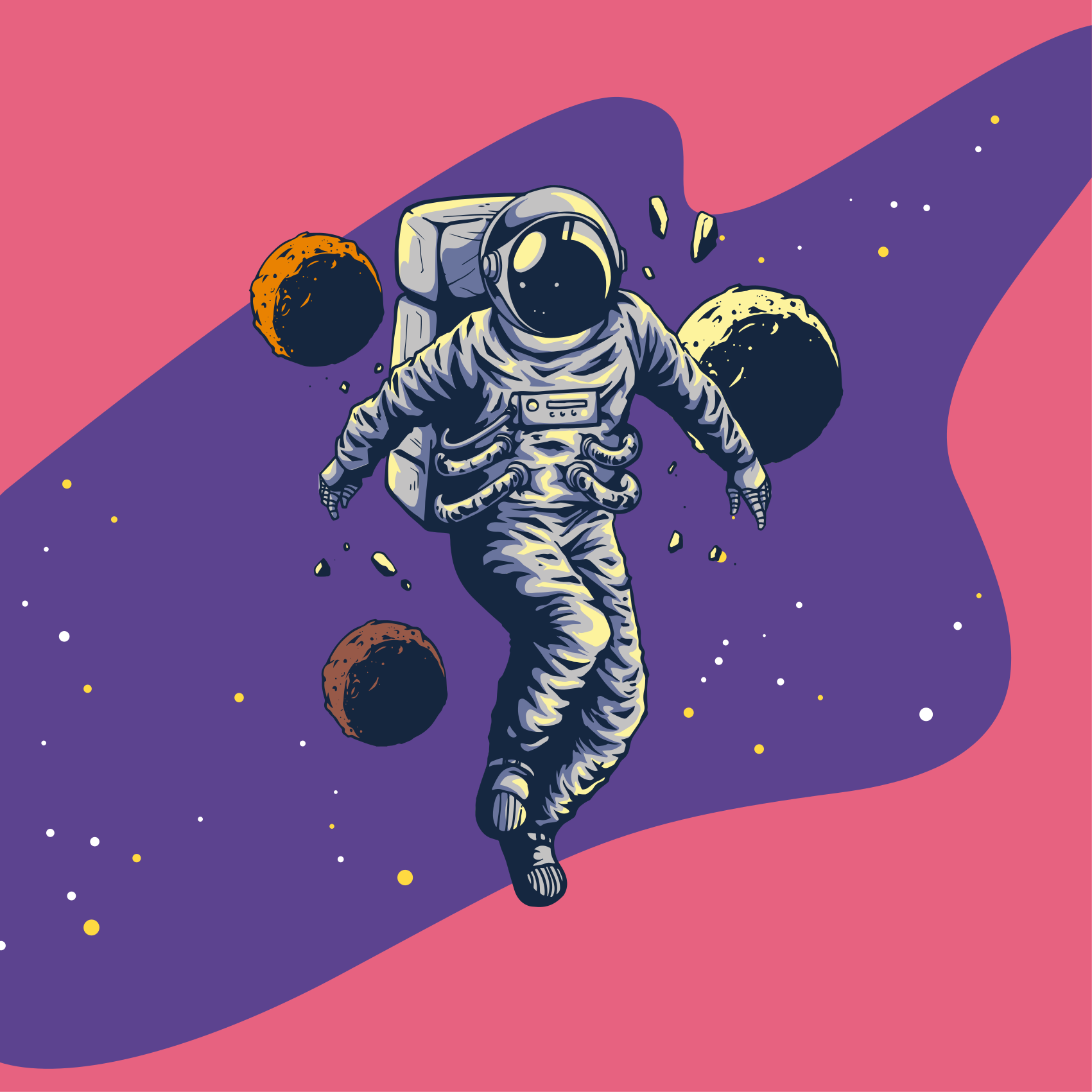 Poster tienerkamer handgetekende astronaut vliegend stijl - TenStickers