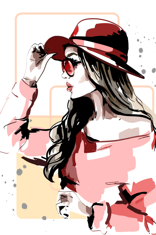 Poster woonkamer dames met hoed - TenStickers