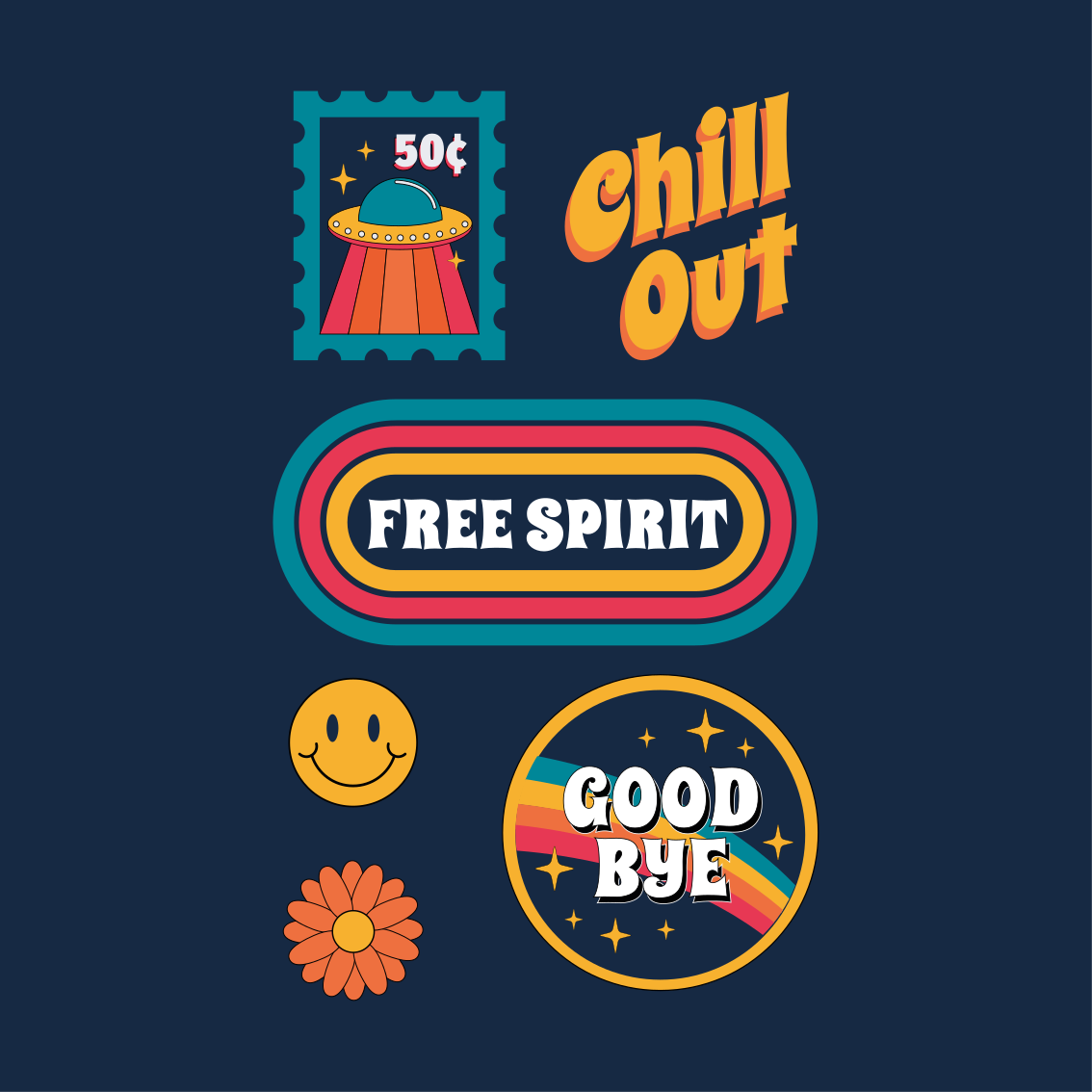 Poster woonkamer jaren 70 plezier en ontspanning - TenStickers