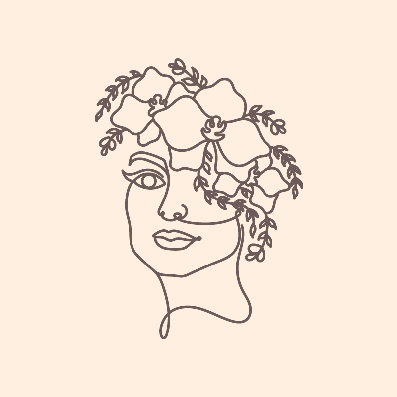 Poster woonkamer silhouet minimalistisch schattige vrouw bloemen - TenStickers