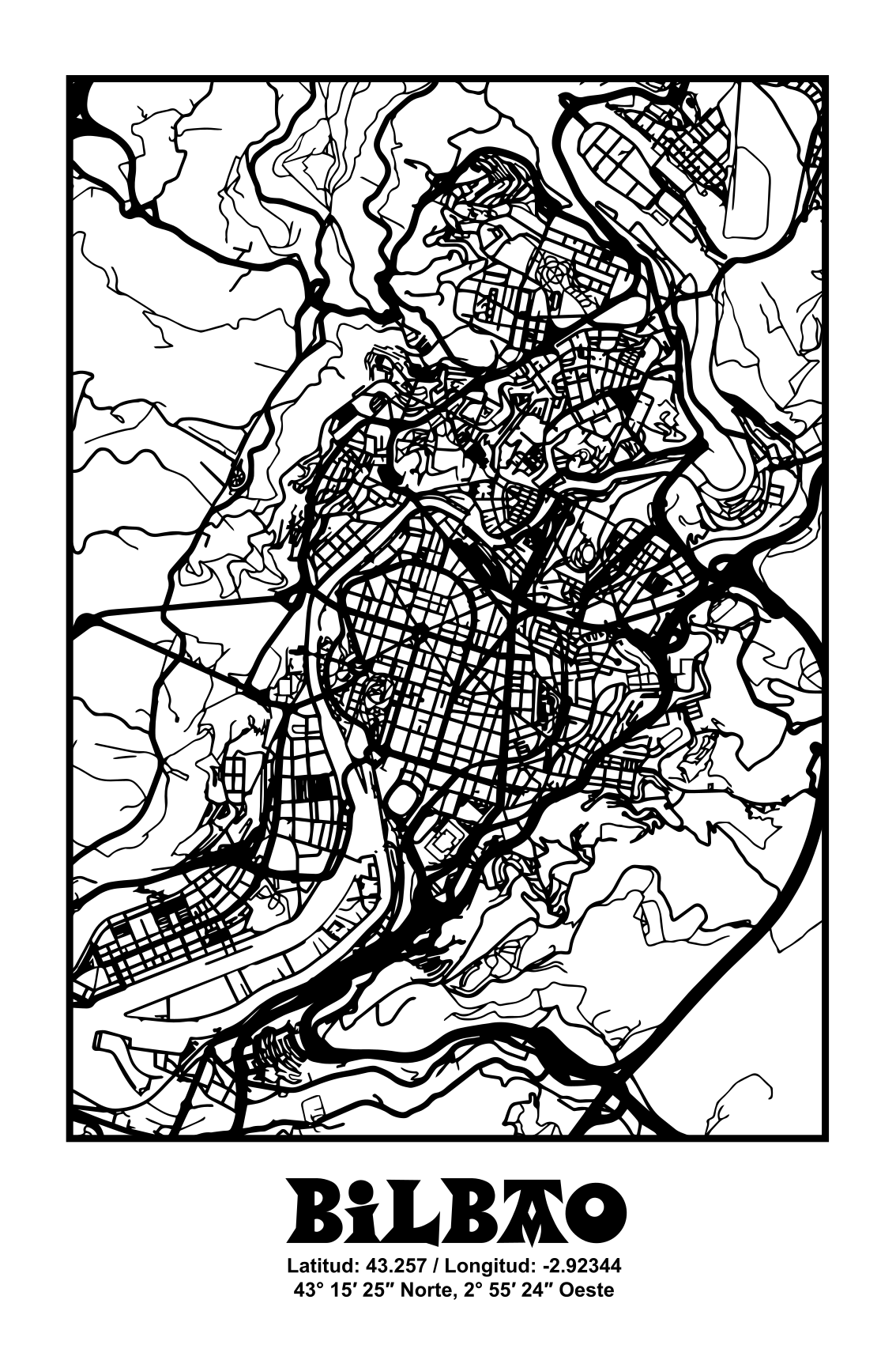 Poster woonkamer bilbao topografisch - TenStickers