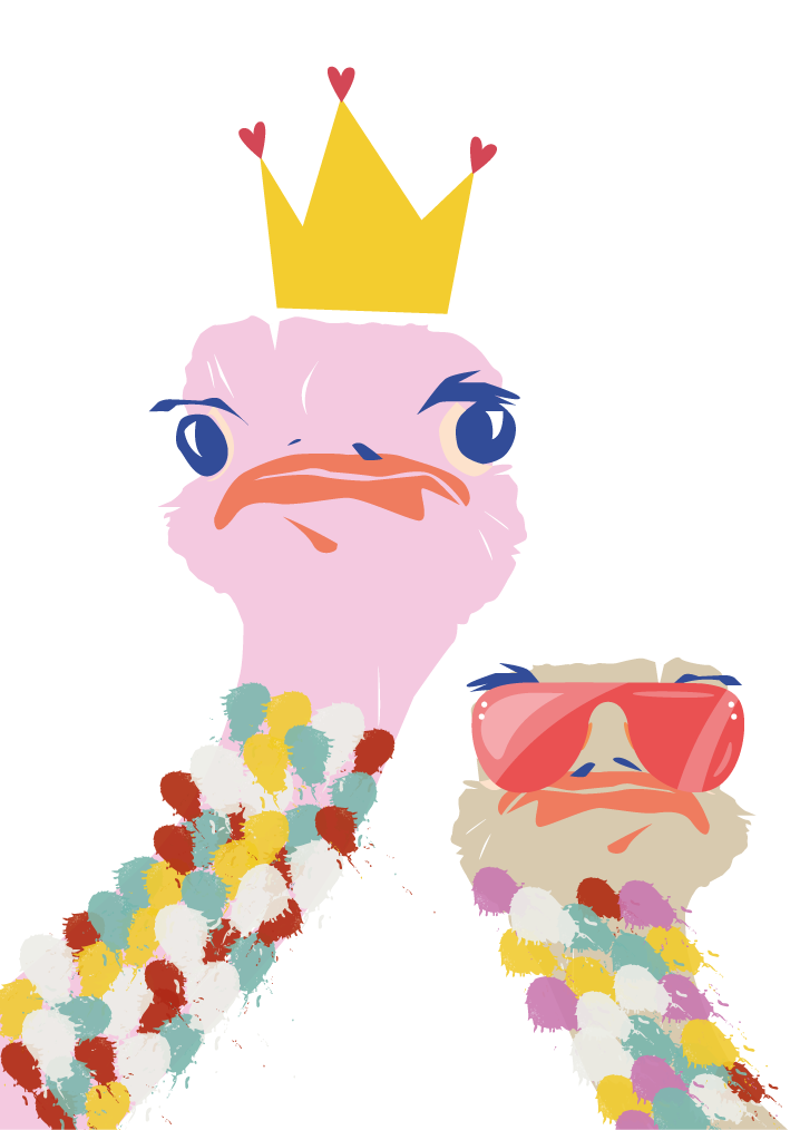 Poster woonkamer kleurrijke struisvogels artistiek stijl - TenStickers