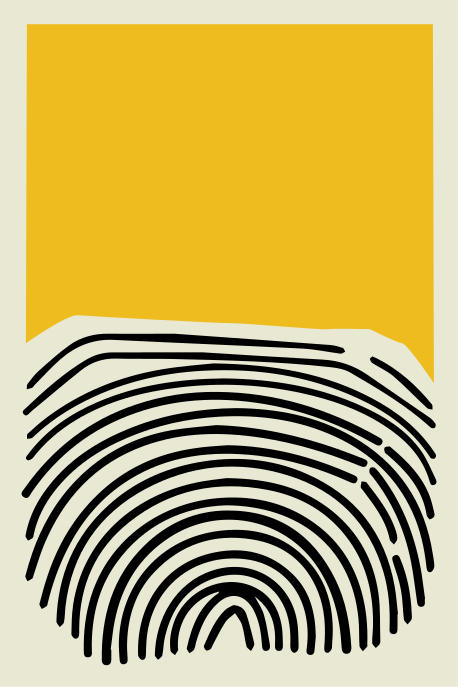 Poster woonkamer abstract geel schilderij met zwarte lijnen - TenStickers