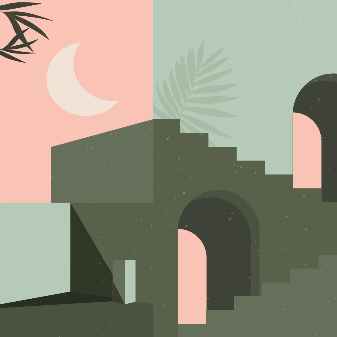 Poster woonkamer roze en turquoise wandkunst vormen - TenStickers