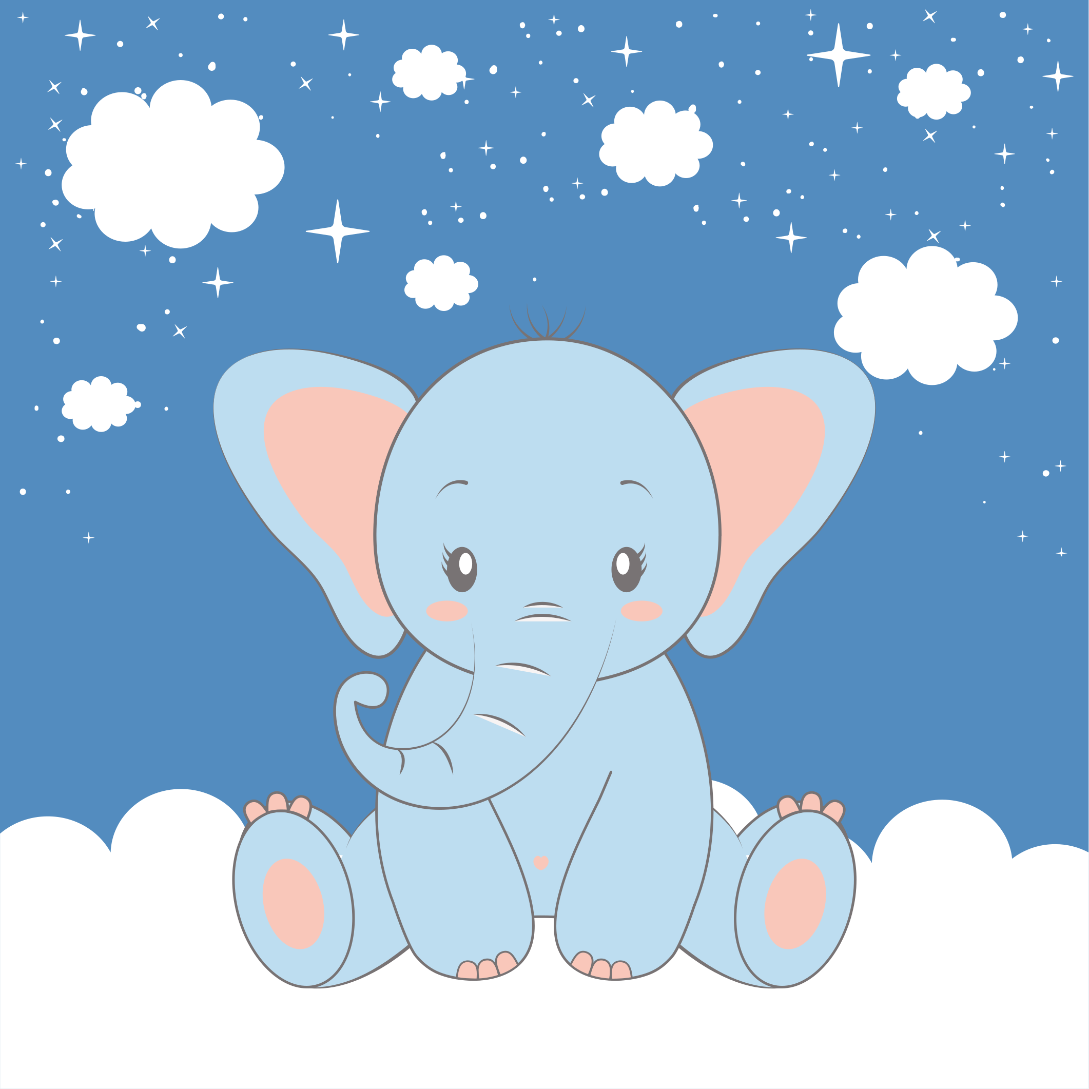 Kinderkamer poster schattige baby cartoon olifant blauw - TenStickers