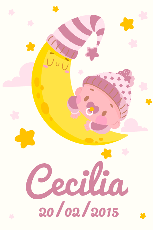 Kinderkamer poster baby met naam en geboortedatum - TenStickers