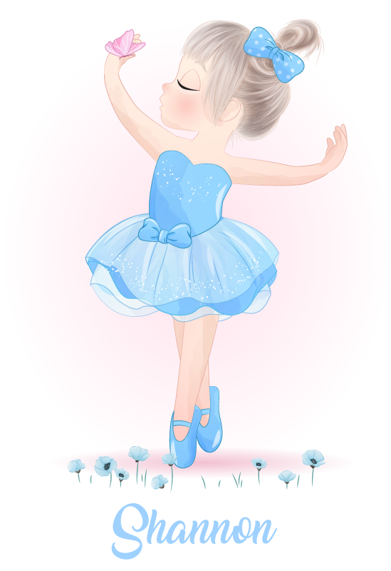 Kinderkamer poster blauwe ballerina met naam - TenStickers