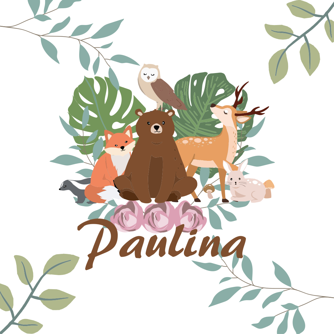 Kinderkamer poster schattige bosdieren gepersonaliseerd - TenStickers