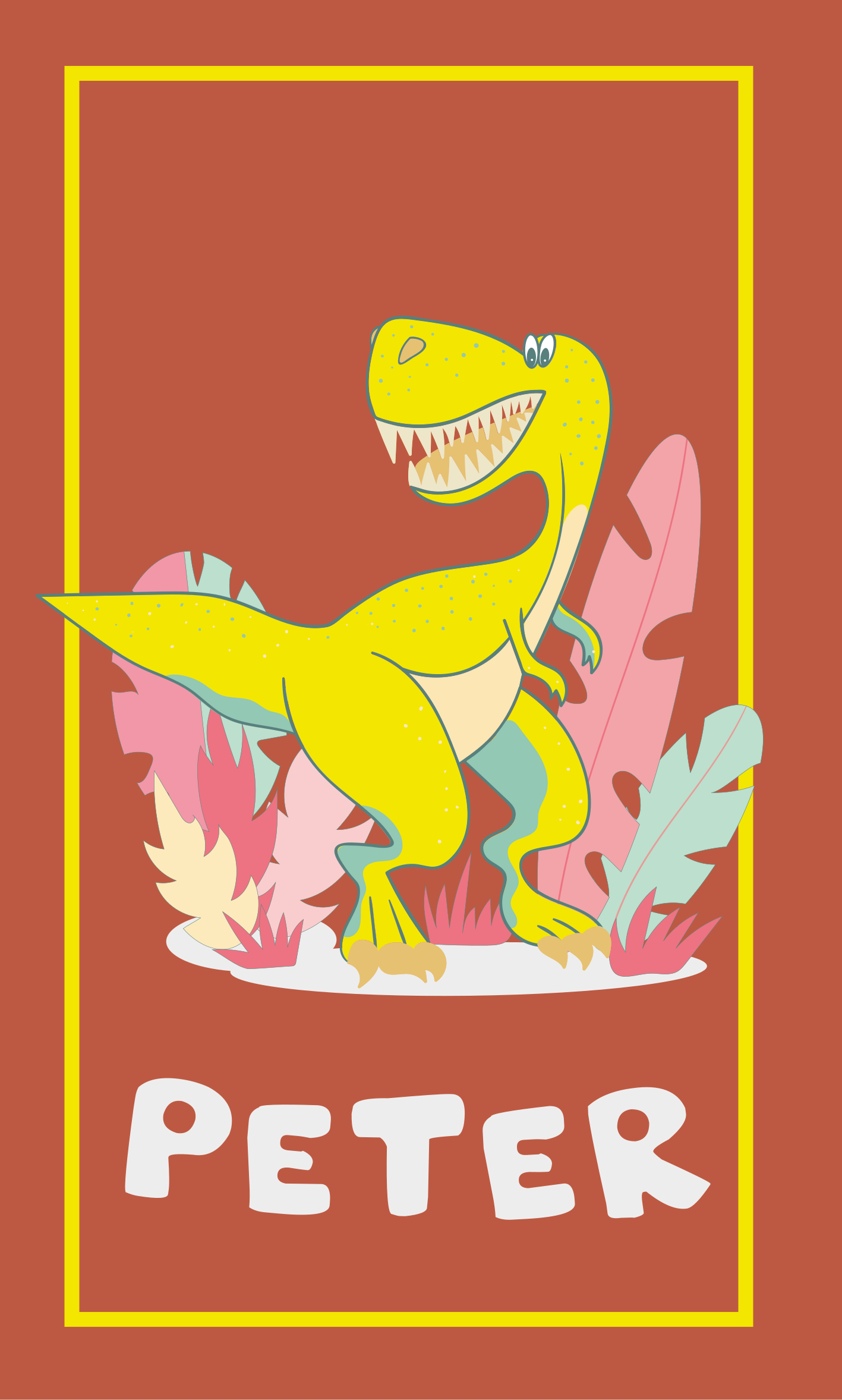 Kinderkamer poster gele dino met planten - TenStickers