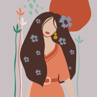 Poster bloem abstracte vrouw met lang haar - TenStickers