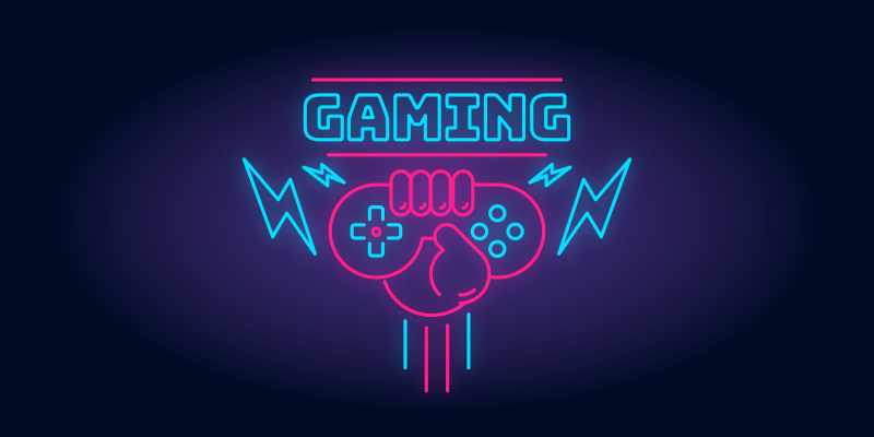 Videogameposter gaming logo met neonlichten - TenStickers