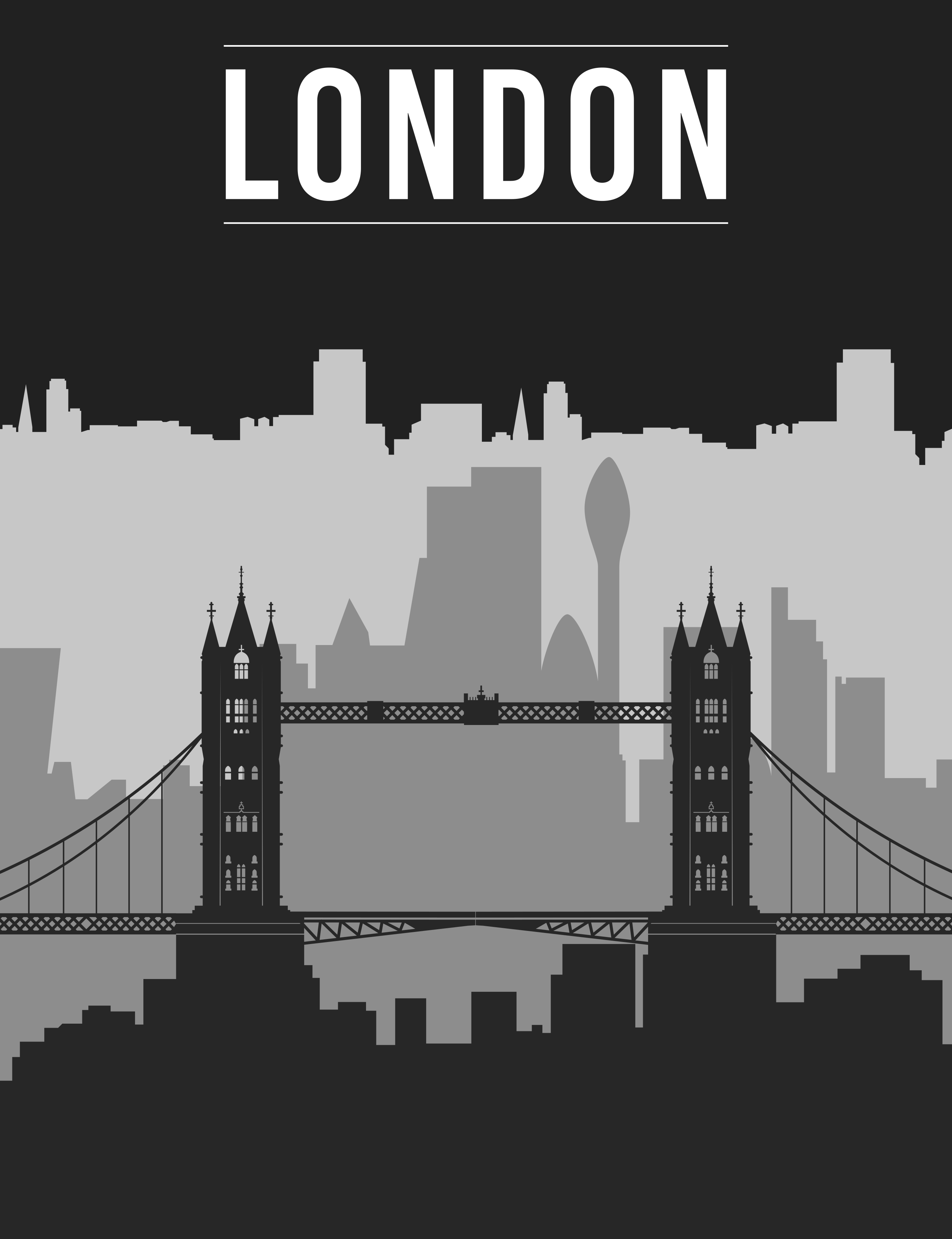 Poster met tekst zwarte en grijze londense skyline - TenStickers