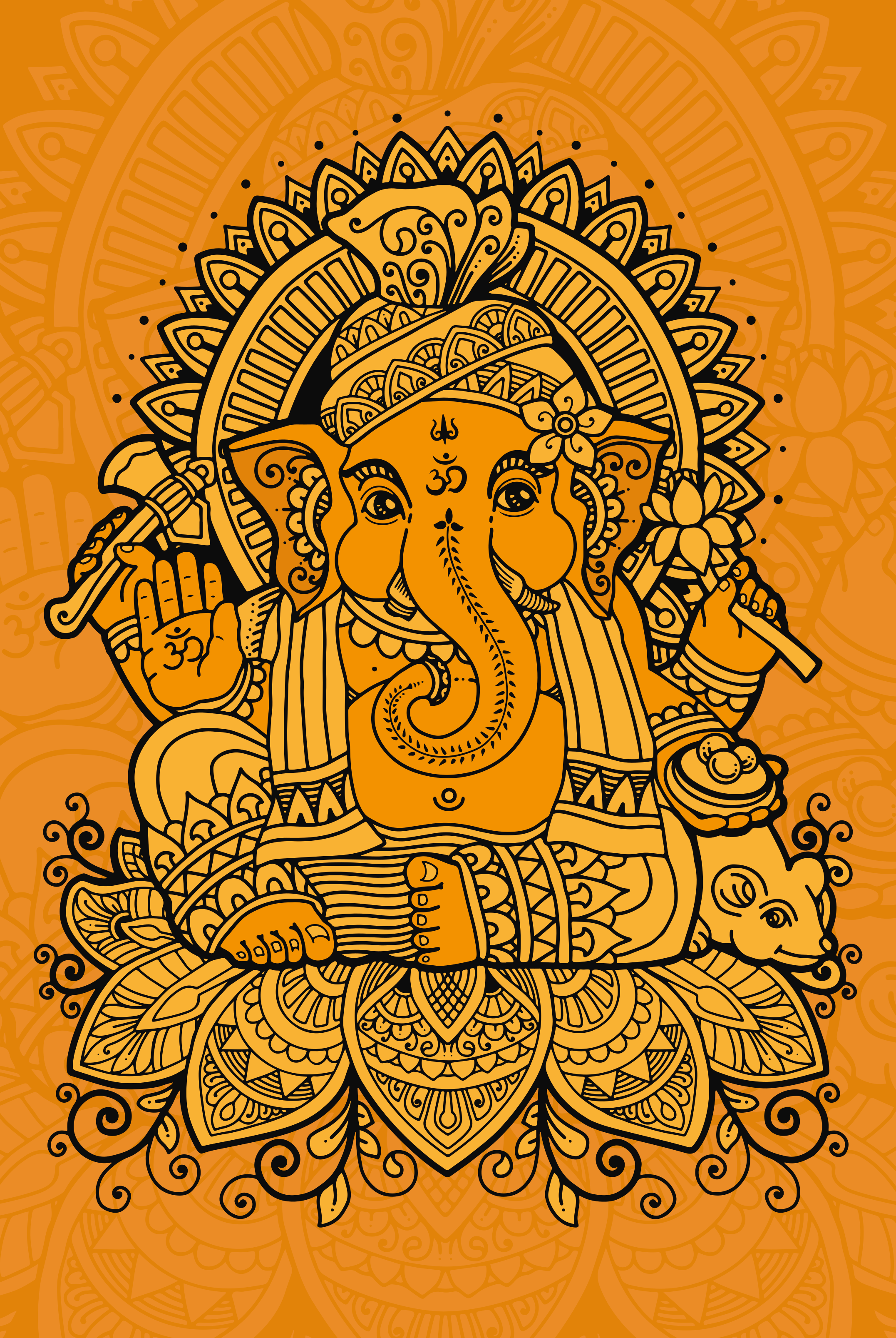 Poster zen mandala met ganesha in het midden - TenStickers