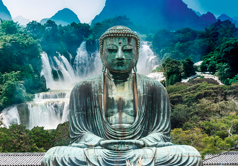 Poster zen waterval van de serene boeddha - TenStickers