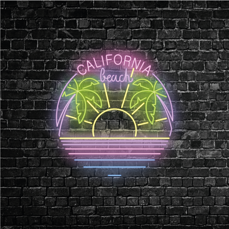 Poster steden california strand neon tekst - TenStickers