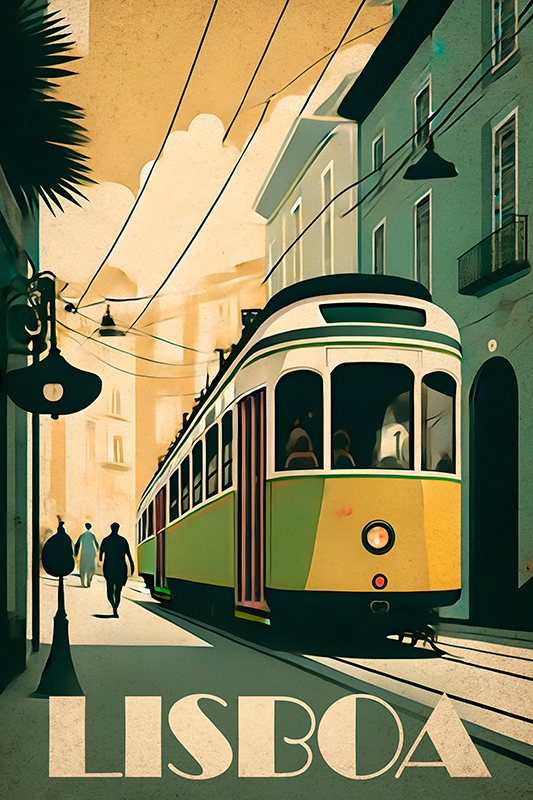 Poster steden vintage illustratie lissabon - TenStickers