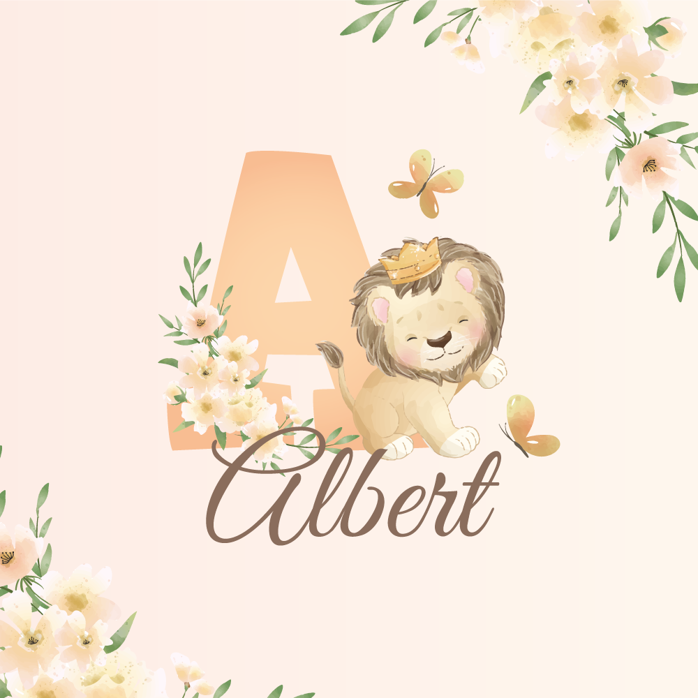 Aanpasbare poster schattige leeuw en bloemen - TenStickers
