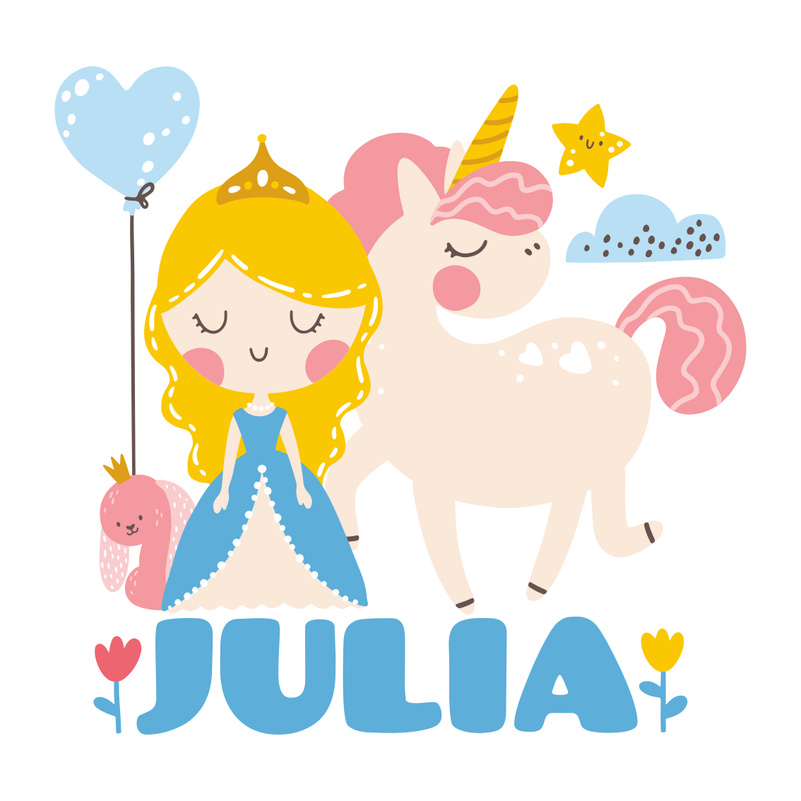 Aanpasbare poster prinses met eenhoorn - TenStickers