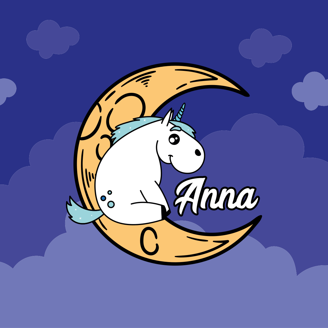Aanpasbare poster eenhoorn maanscène - TenStickers