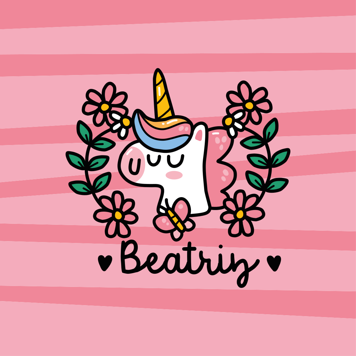 Aanpasbare poster schattige eenhoorn bloemen - TenStickers