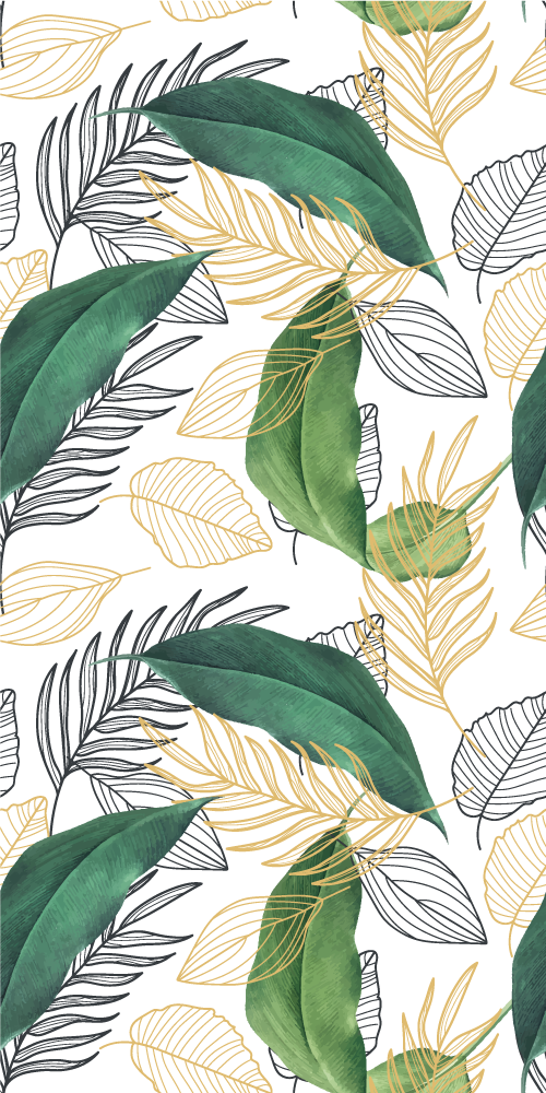 Planten poster groene en gouden bladeren met tekeningen - TenStickers