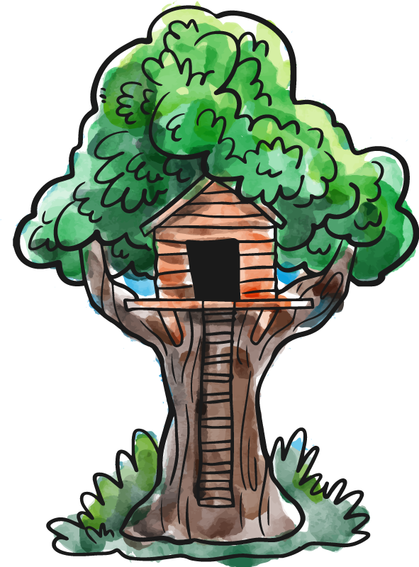 Bomen poster watercolor boomhut - TenStickers