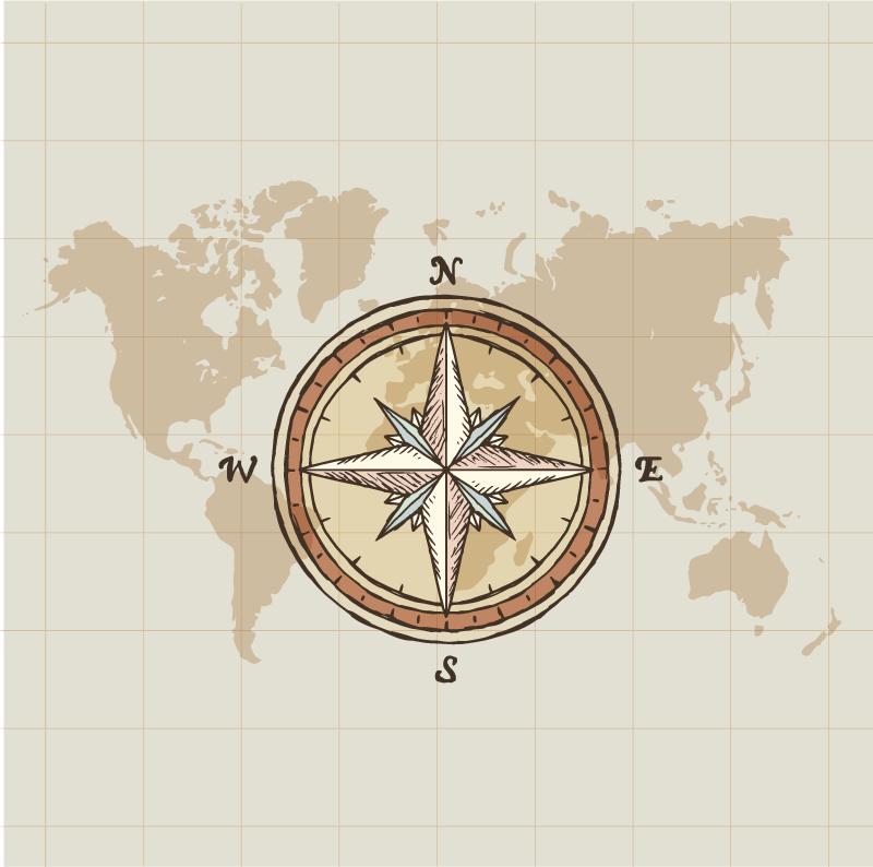 Wereldkaart poster vintage cartografie en kompas - TenStickers
