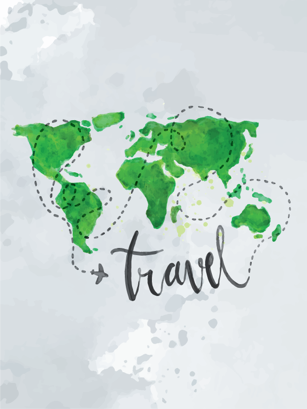 Wereldkaart poster aquarel reizen - TenStickers