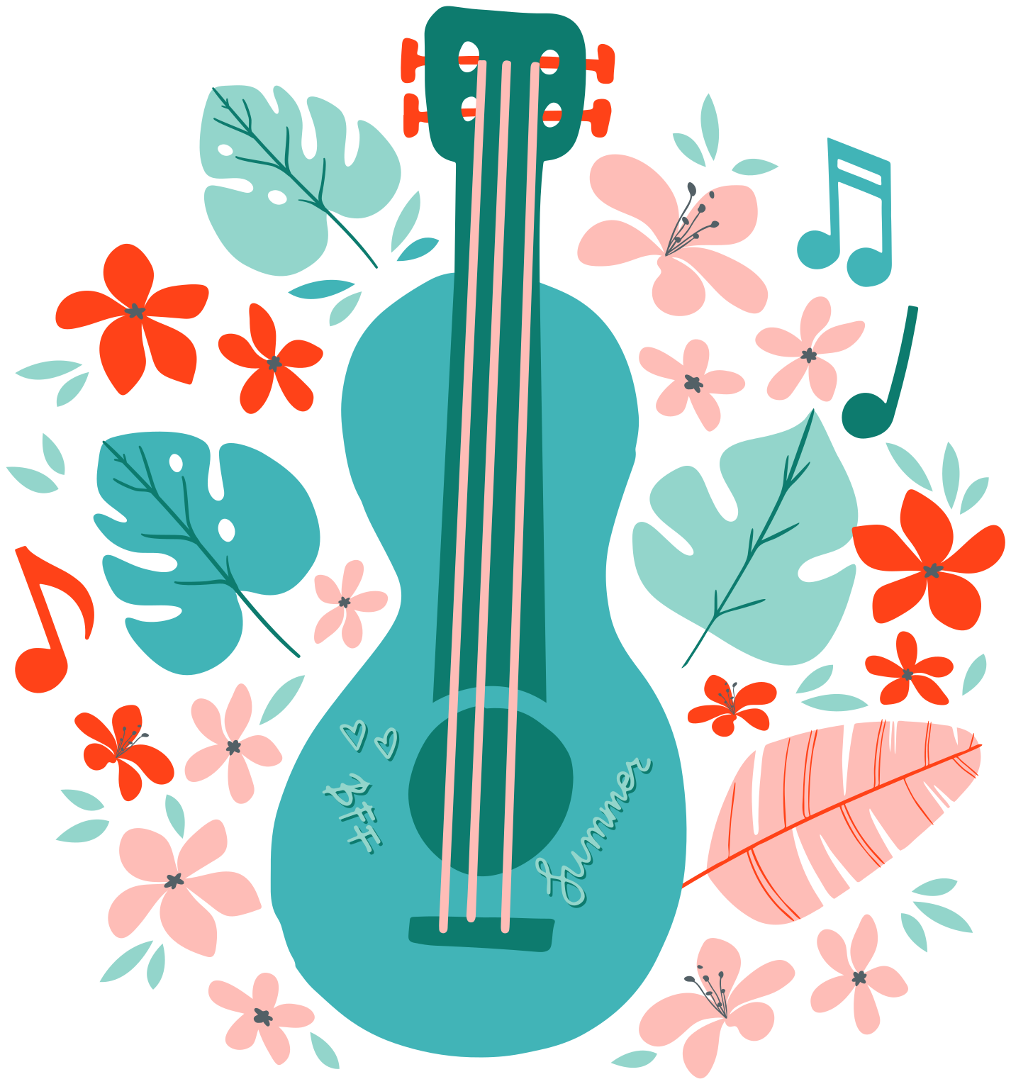 Muziek poster gitaar met bloemen - TenStickers