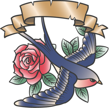 Poster vintage vinyl tattoo roze vogel en tekst - TenStickers