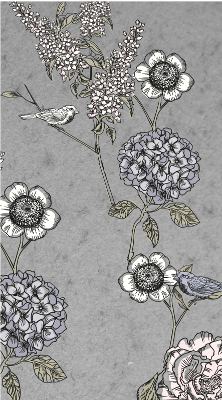 Poster vintage grijze takken met vogels - TenStickers