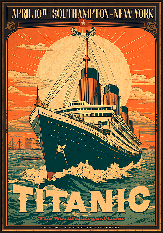 Poster vintage eerste reis van de titanic - TenStickers