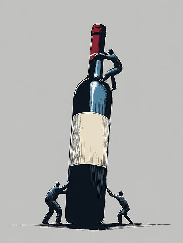 Poster abstract bezig met een fles wijn - TenStickers