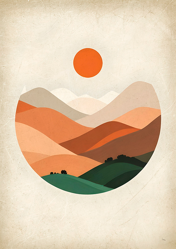 Poster abstract zon boven de bergen - TenStickers