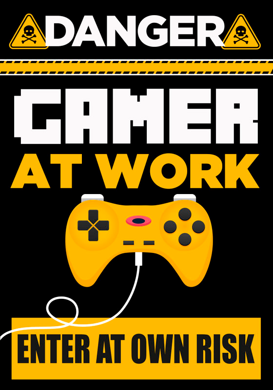 Videogameposter gevaar gamer aan het werk - TenStickers